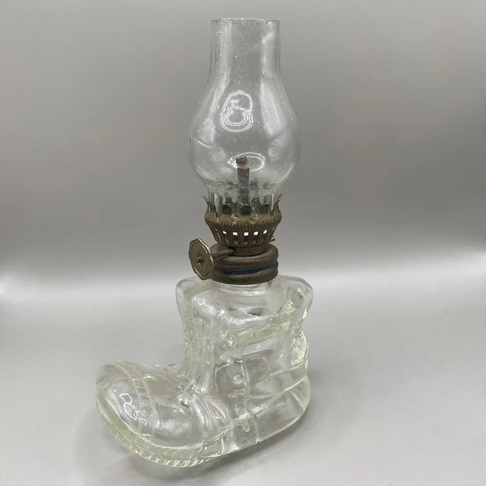 Vintage Miniature Glass Oil Lamp‎ Boot Made in Hong Kong